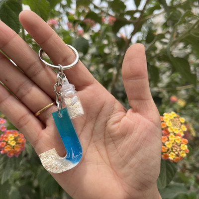 UniQ Creation Ocean Desin Resin Alphabet Keychain J Key Chain