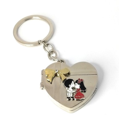 High Choice Couple Heart Shape Double Photo Frame Metal Key Chain