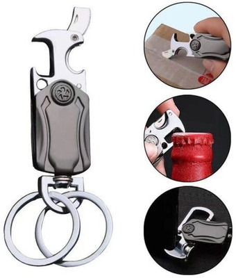 yemaksh 5 in 1 Heavy Duty Dual Ring Metal Keychain with Cutter, Bottle Opener Key Chain