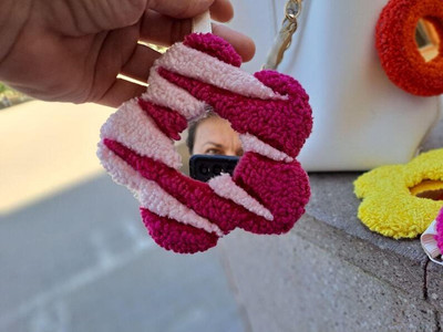HANDCRAFTp Cute Handmade Fluffy Textured Mirror Keychain, Unique Design, Supersoft Key Chain