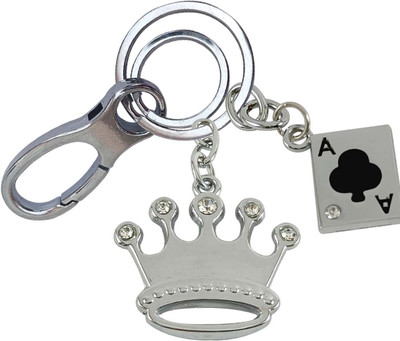 HANDSOME ISK Diamond Princess Crown with Playing Card Club Locking Lock Key Chain