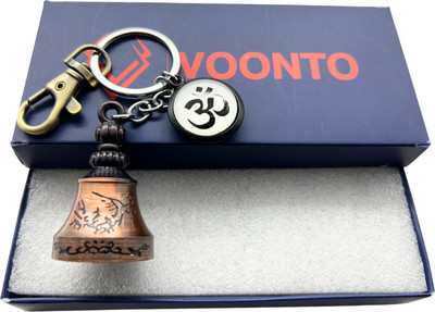 VOONTO Tibetan Bell Keychain Temple Bell Key Chain White OM Green Hook Copper Pack1 Key Chain
