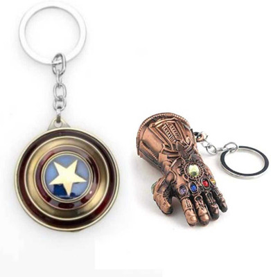 JAINSON MARTIN Super Combo of Captain America Shield Golden Rotating And Thanos Hand Copper Key Chain