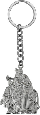 M Men Style Shri Radha Krishna Idol Silver Keychain SKey2022284 Key Chain