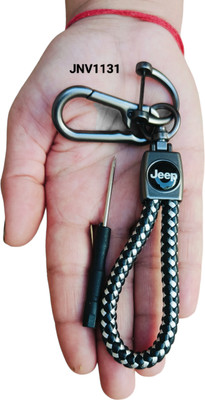 JNV Handwoven Leather Thread Keychain Compatible With Jeep Car (Black And White) Key Chain