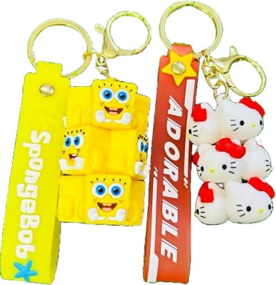 GKM Adorable Hello Kitty & Spongebob combo set keychain with hook strap Key Chain