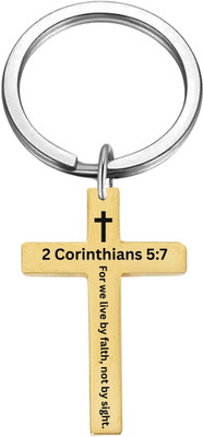 Sullery Bible Verse Keychain Christian Cross Gold 2 Corinthians 5:7 SulleryKey202572 Key Chain