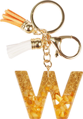 CRAFT STUDIO Yellow & Gold Resin Alphabet W Initial letter keychain for Boys & Girls Key Chain