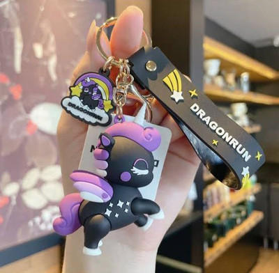 SHRI JI Charming & Cute Black UNICORN Keychain with Strap & Rainbow Charm Key Chain