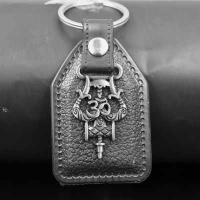 Abhiora Fashion Lord Shiva Om Trishul Leather Grey Religious Gifting Keychain for Men and Women Key Chain