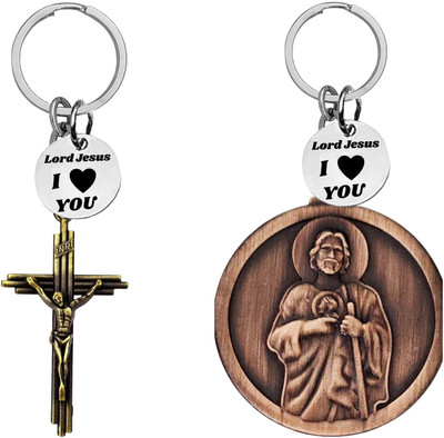 M Men Style Jesus cross & Saint Keychains with ‘Lord Jesus I Love You’ Charm Com669-629 Key Chain