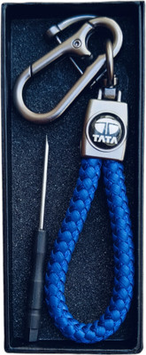JNV Handwoven Leather Thread Keychain Compatible With Tata Car (Blue) Key Chain