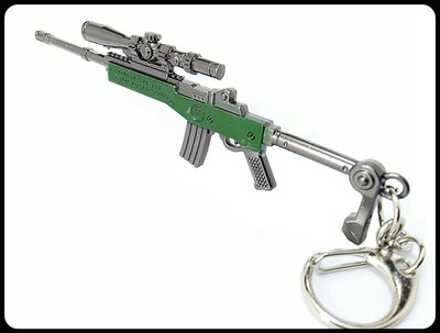 gtrp Top_Pubg Mini 14 CAL Gun 3D Metal Body Props 120mm Length Green Key Chain