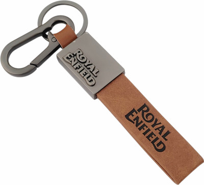 ADOREAL Royal Enfield Keychain And Keyring Brown Leather Strap With Metal Carabiner Key Chain