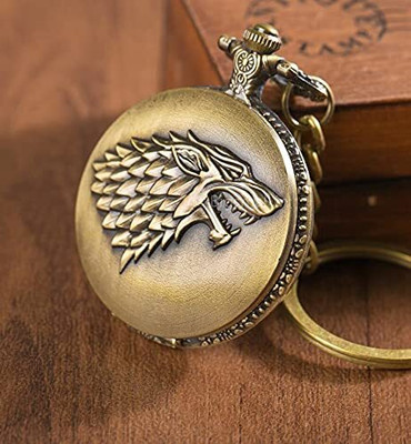 GKM Direwolf Face Game of thrones bronze metal pocket watch keychain key ring Key Chain