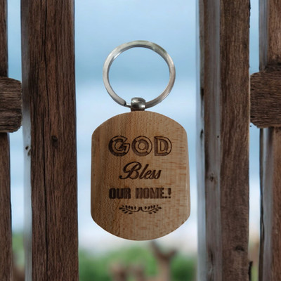 Mahatej Fashions Pack of 1 God Bless Our Home Wooden Key Chain