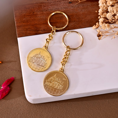 KhwajaDarbar Set of 2 Golden Metal Keychains with Ajmer Sharif Dargah Design and Ayatul Kursi Key Chain