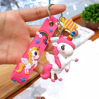 gtrp keychain-3D Rainbow Soft PVC Unicorn Keychain(PINK) Key Chain