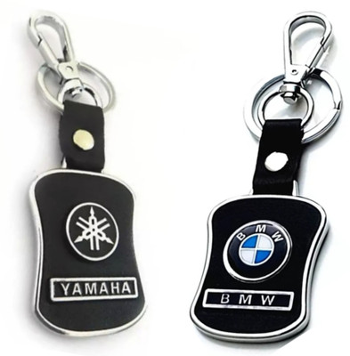 Jainsburys Combo of Yamaha & Bmw Logo Leather Hook Keychain & Best Quality Keychain Key Chain