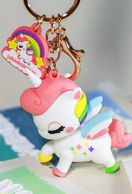 SHRI JI Rainbow Cute Silicone Keychain WhitePink Key Chain