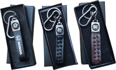 JNV Combo Of Leather Keychain Compatible With Honda Car (Pack Of 3) Key Chain