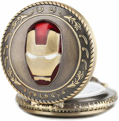 BBG NEW_Ironman Face Design Analogue White Round Dial Antique Pocket Watch Keychain Key Chain