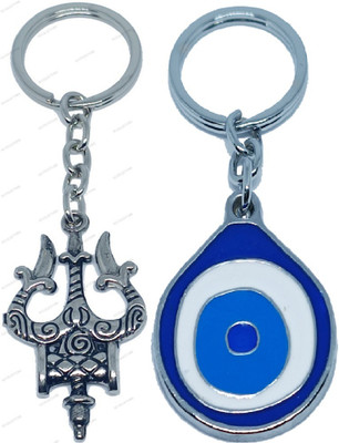 kd collections 636-641A Evil Eye Keychain & Shiv Shankar Mahadev Damru Trishul Keychain Combo Key Chain