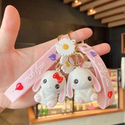 gtrp keychain-Cute 3D Rabbit With Charm (Pack Of 2) Key Chain