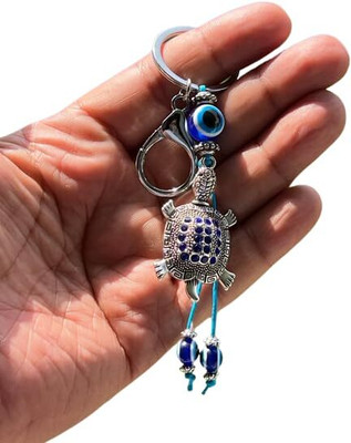 BLUE BEADS Silver Color Blue Evil Eye With Lucky Turtule/Tortoise Keychain For Bike/Car Key Chain