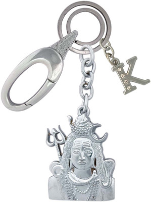 SHOKY LOOKS Double Sided Lord Shiv Ji With K Letter Locking Lock Key Chain