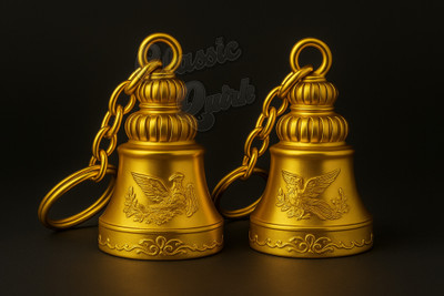 Classic Quirk Pair of 2 Golden Guardian Bell Keychains for Bike Good Luck Protection Key Chain