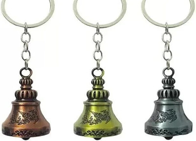 Tej Gifts Set of 3 Metal Temple Bell Keyring for Gift, Car, Bike, Bags Key Chain