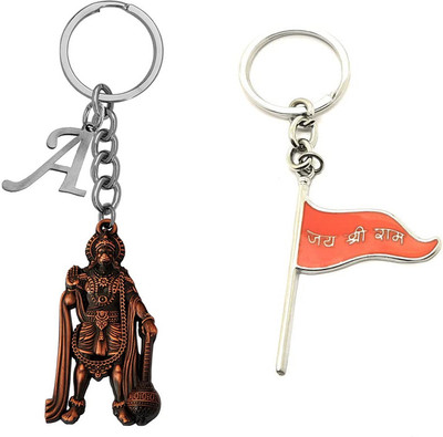 Newview JAI SHREE RAM FLAG HANUMAN RED A LETTER KEYCHAIN Key Chain