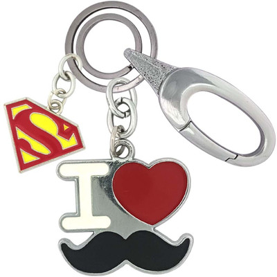 HANDSOME ISK Multicolor I Love Mustache With Supermen Locking Lock Unique& Different Key Chain