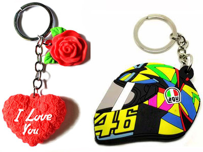 Meeko.com Red Heart Rubber With Helmet Bike Key Chain 01ny58 Key Chain