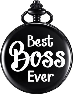 Tiny Tim Royal Black Pocket Watch Best Boss Ever Engraved Unique Gift for Loved Ones Key Chain