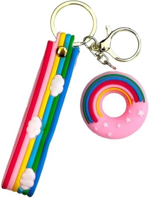 AMANVANI Rainbow & Donut Shape Keychain, Donut Food Keychain Key Chain