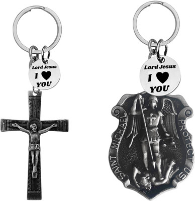 The Men Gift Jesus cross and Saint Michael Medal Keychains ShivkeyCom667-646 Key Chain