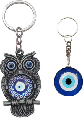 PEARLISH Evil Eye Owl & Small Evil Eye Crystal Charm Keychain Key Chain
