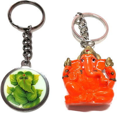 ShopTop Leaf Ganesh Ashtavinayak and Polisrin orange ganesha keyring Key Chain