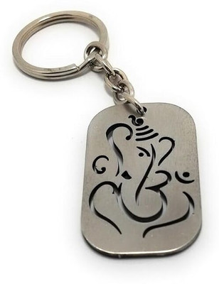 RINKON Lord Ganesh Ganesha Vinayaka Vinayagar 1mm Thick Hard Metal Keyring Key Chain
