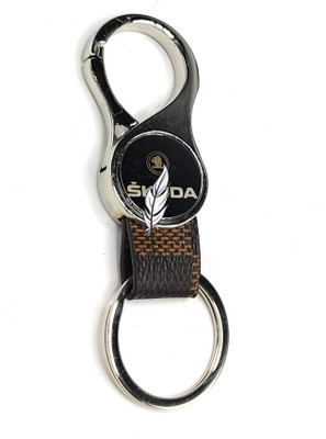 Jdp Novelty Round Shape Leather Metal Keychain for Skoda Car Key Chain