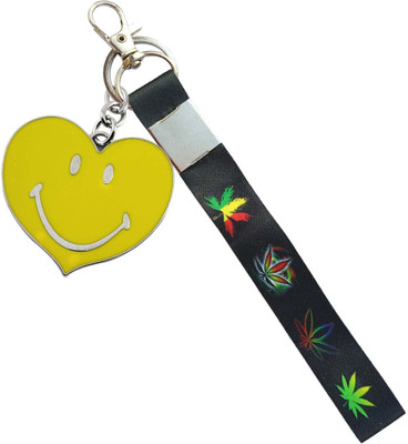 SHOKY LOOKS Fashionable Black Strip With Heart shape Smiley High Quality Fabric Key Chain