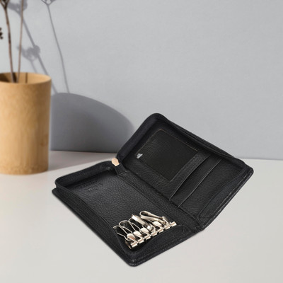 Sassora Genuine Leather Zip Closure Unisex RFID Travel Key Case Key Chain