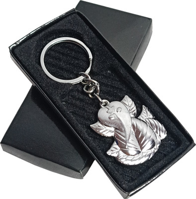 SCO Silver Leaf Ganesha Metal Keychain|Lord Ganesha keychain for car,bike|PaanGanesh Key Chain