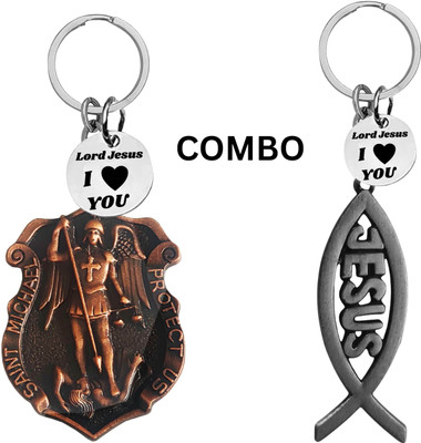 The Men Gift Double-Sided Saint Michael Keychain – Jesus Fish Key Ring Medal Com644-661 Key Chain