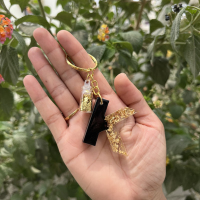 UniQ Creation Black and Gold Resin Alphabet Initial Letter Keychain (K) Key Chain