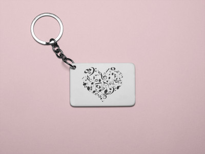 DOGAR ESSENTIALS Muiscal instrument (Black) Printed In Heart Printed Acrylic Keychain (Set of 2) Key Chain