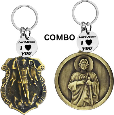 M Men Style Double-Sided Saint Michael Keychain – Jesus Christ Key Ring Medal Com645-630 Key Chain