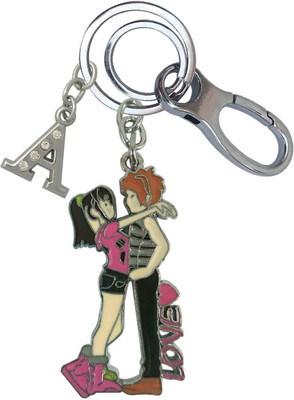 HANDSOME ISK Beautiful Couple Love With Stylish A Letter Locking Lock Key Chain